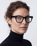 Zoey in black, worn